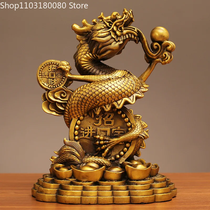 Copper brass Lucky Jubao Dragon statue Chinese Fengshui decor sculpture Large size 40cm,30cm,20cm