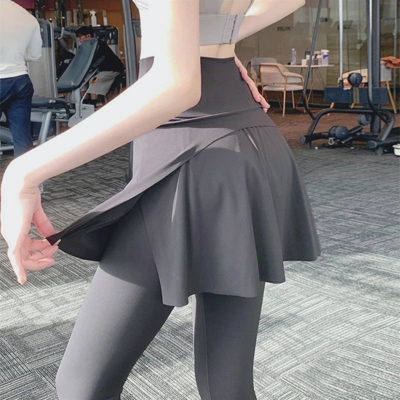 Invisible Crotch Pants Shark Culottes Women's Fake Two-piece Yoga Pants Bottoming Integrated Full Open Couples Dating