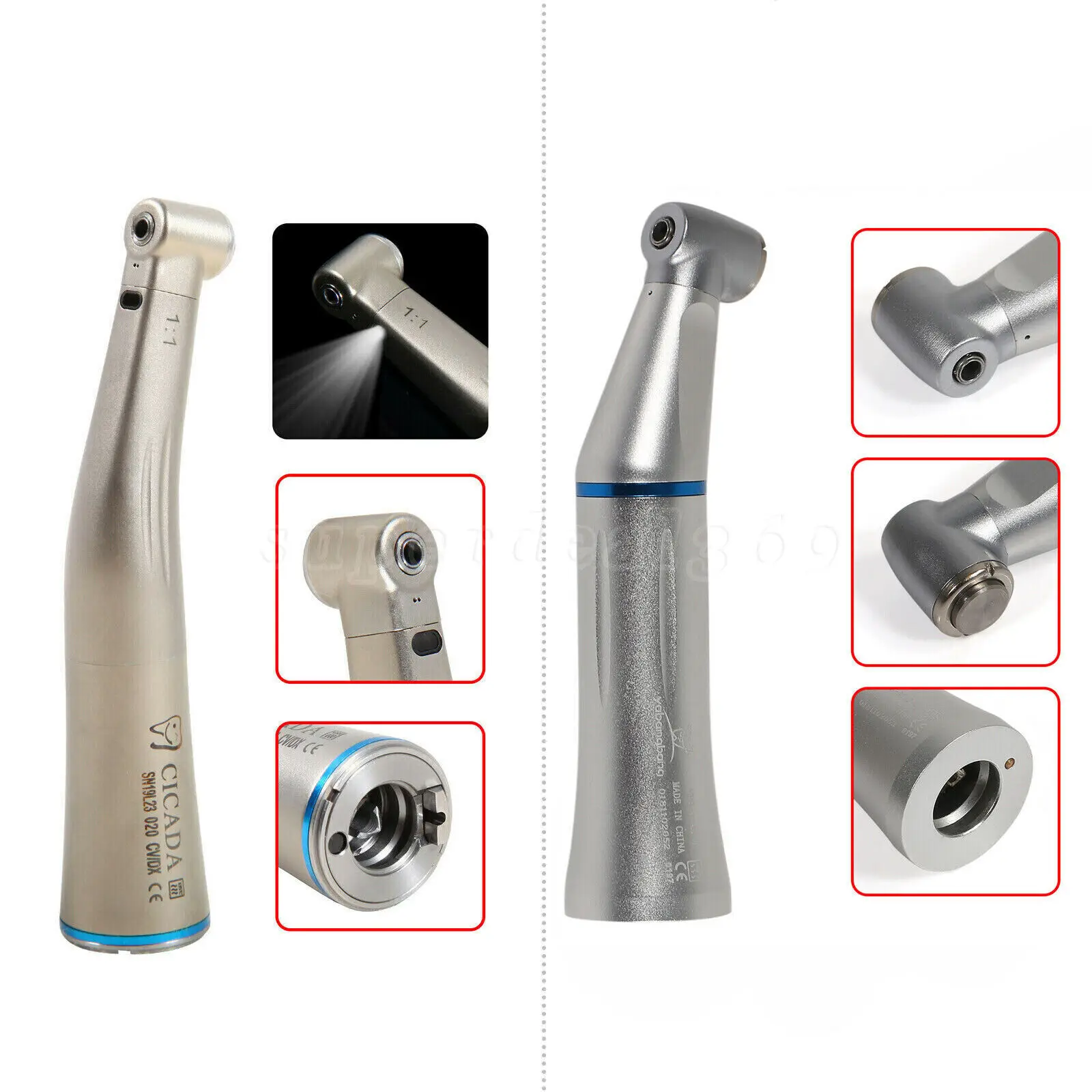 

NSK Style Dental Low Speed/ Fiber Optic LED Contra Angle Handpiece Inner Water Spary E-type 1:1 Fit Kavo