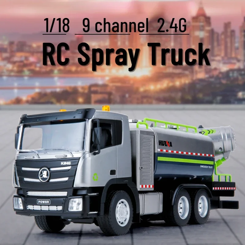 HUINA 1/18 Rc Truck Alloy 9-Channel Watering Car Spray Sanitation Engineering Vehicle Remote Control Electric Mode Toys for Kids