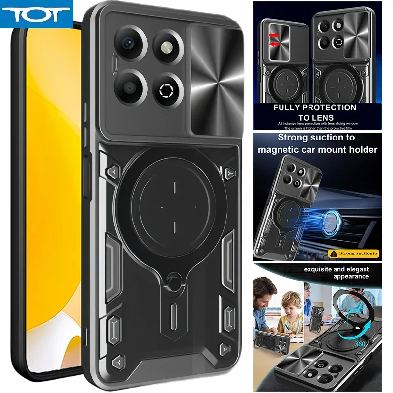 حافظة لهاتف Honor X6b 4G حافظة حلقية مغناطيسية غطاء خلفي لهاتف HonorX6b Honor Honer X6 b X 6b 4G كاميرا منزلق حماية درع Funda