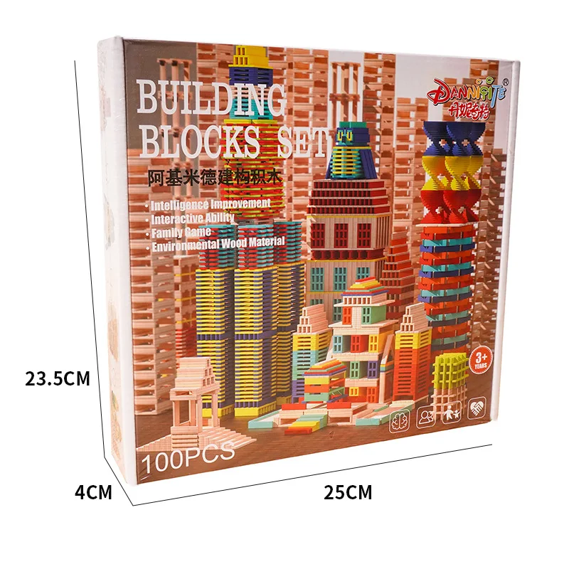 100 pçs diy brinquedos de madeira multicolorido arquimedes blocos de construção montessori crianças construção criativa empilhamento bloco do bebê crianças