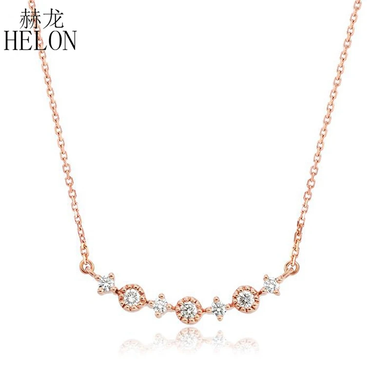 

HELON Solid 18K AU750 Rose Gold Genuine Round 0.14ct Natural Diamonds Engagement Wedding Necklaces Women Fine Jewelry