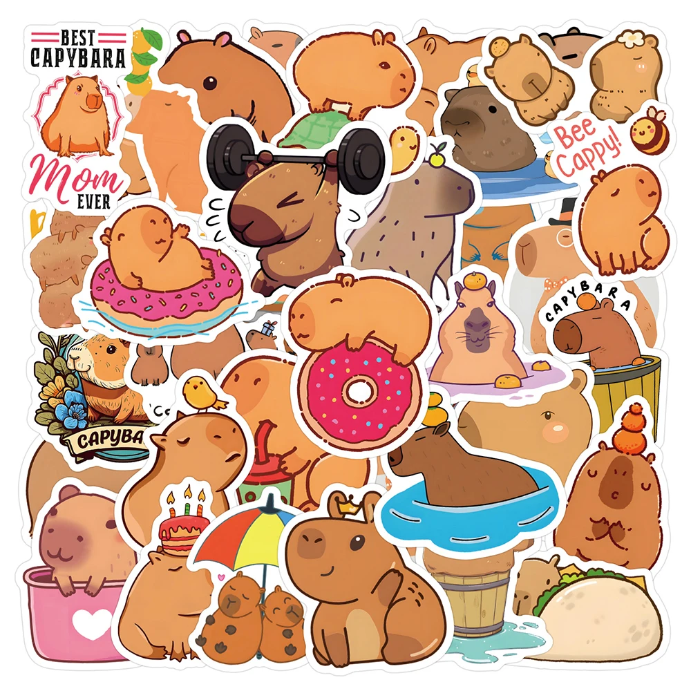 10/30/60PCS Cute Cartoon Capybara Sticker Decals Decoration DIY Notebook Phone Notebook Suitcase Laptop Fridge Kids Sticker Toys