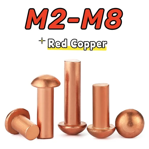 2-100 Uds M2 M2.5 M3 M4 M5 M6 M8 tapa de cabeza de botón remaches de cobre remache sólido remache semiro cobre redondo clavo común