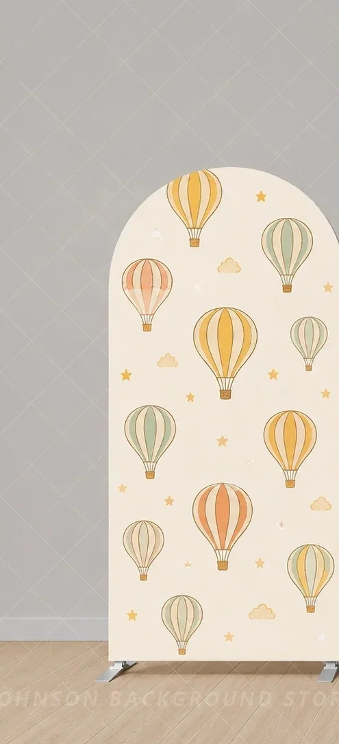 First Trip Around the Sun Arch Backdrop Cover Hot Air Balloon Boho Rainbow Three Panel First Birthday flag Background