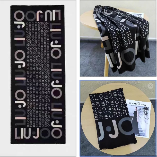 

Foreign trade original single Italian autumn and winter new fashion letters black long shawl scarf