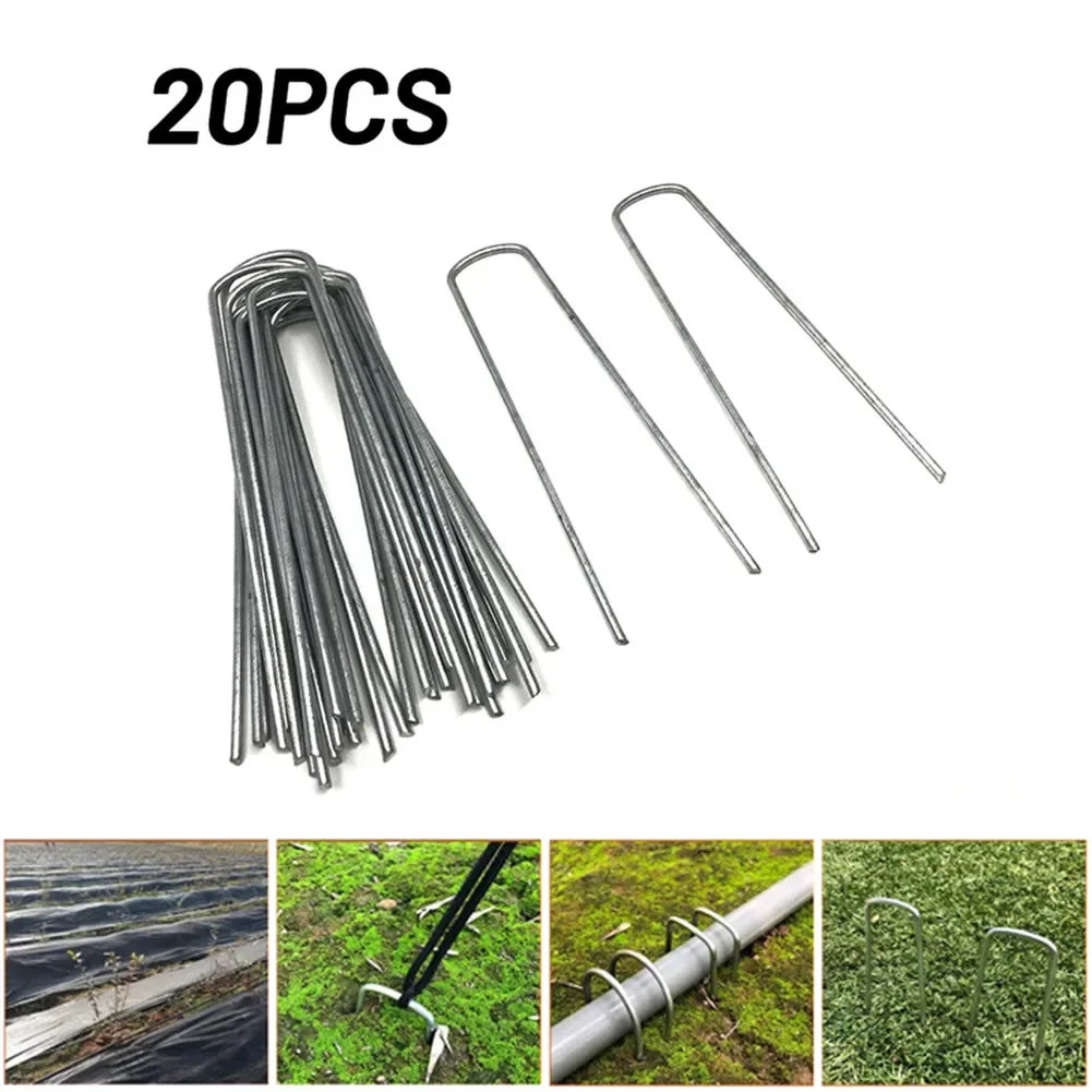 Clavijas galvanizadas de alta calidad, ganchos de Metal para tienda de campaña, Gazebo, lona de Camping, telas de deshierbe Cho, tejido de tierra, 20 piezas