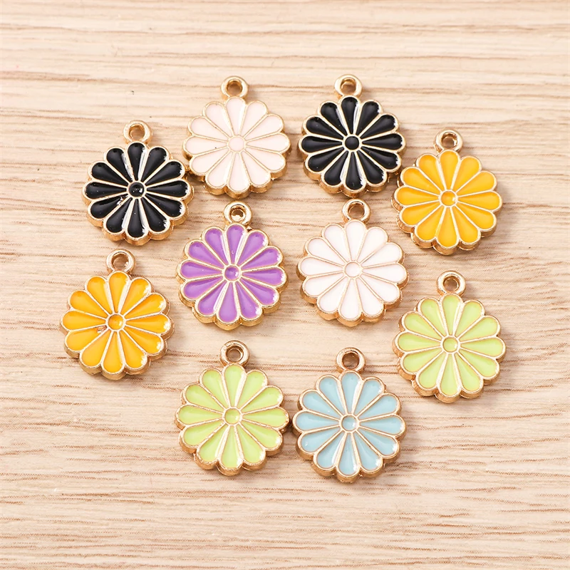 

10pcs 11x14mm Cute Colorful Enamel Flower Charms Pendants for Making Necklaces Earrings Bracelets DIY Crafts Jewelry Accessories