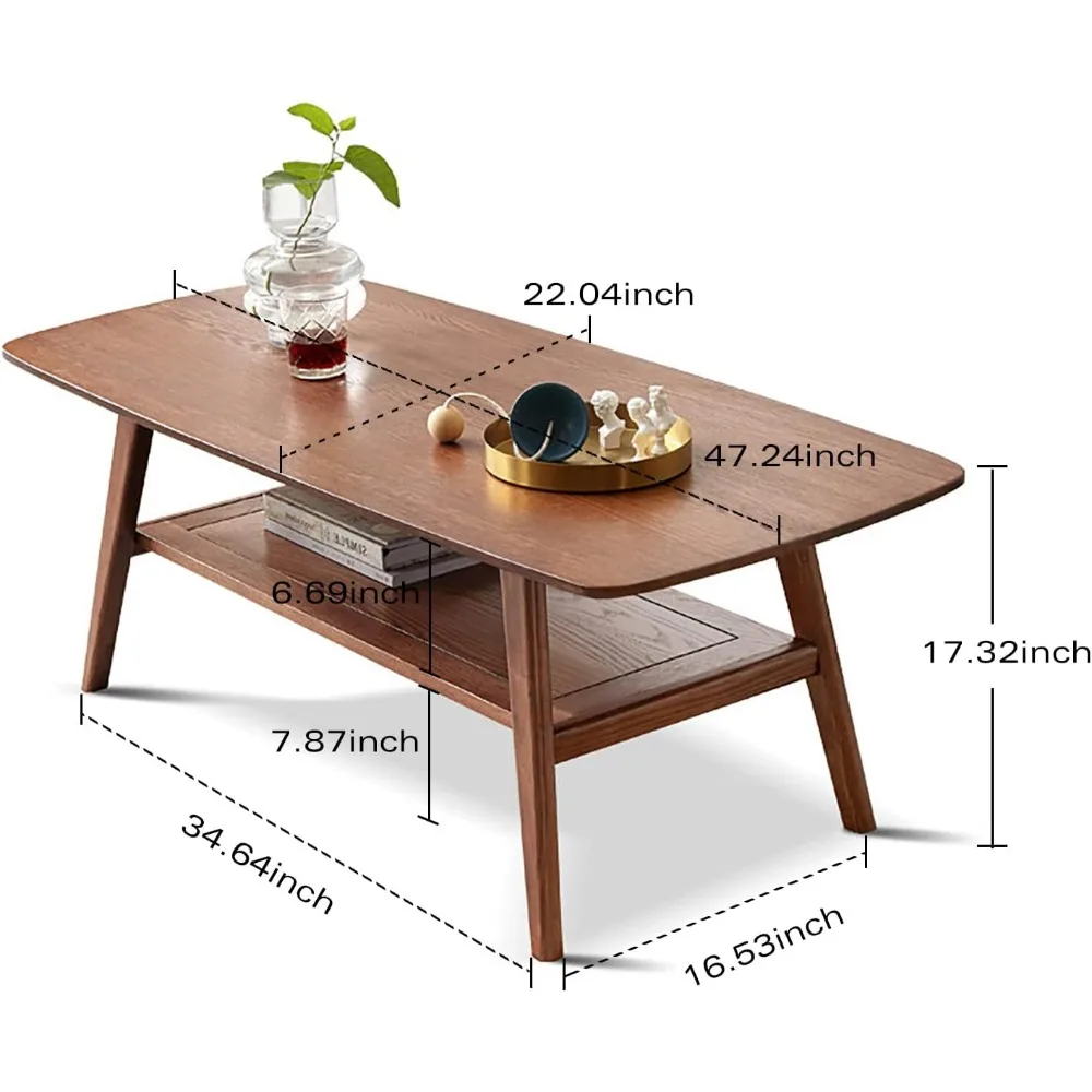 Mesa De Café De Carvalho Com Prateleira De Armazenamento, Mesa De Café De Madeira, Centro Moderno, Sala De Estar, Apartamento, Escritório, 2-Tier