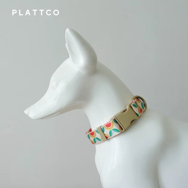 PLATTCO Nylon Printed Dog Collar Adjustable Collar For Dogs Pet Products Custom Engraved Nameplate Pet Supplies Flower Tea