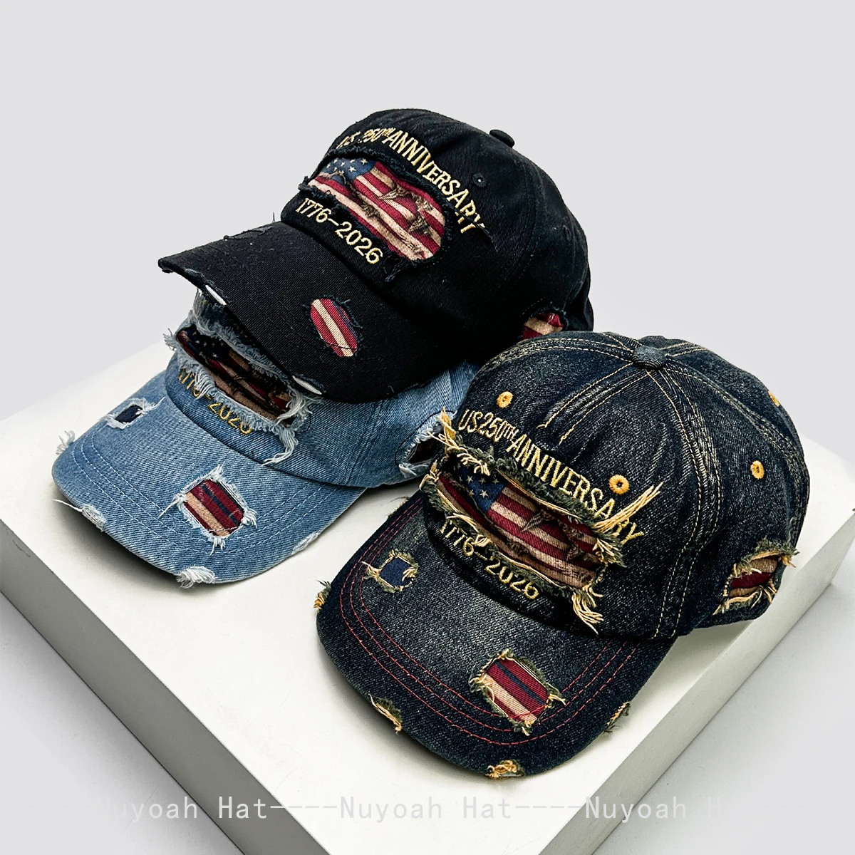 

New Men Women American Flag Embroidered Letters Baseball Hats Sunshade Personal Versatile Broken Peaked Caps Distress Fashion