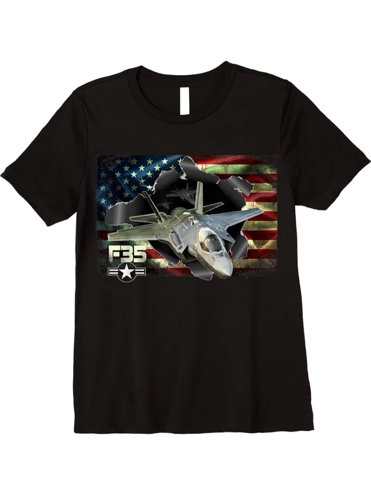 

F 35 Lightning Air Force Military Veteran Pride Us Flag pattern -100% cotton casual short sleeve O-neck printed men's T-shirt.