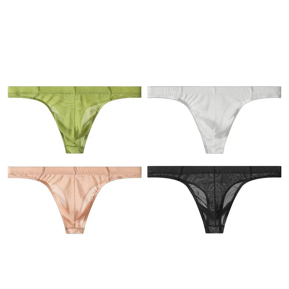

Men's T Back Thong Sexy U Convex Pouch G-Strings Sheer Ice Silk Elastic Ultra-Thin Quick Dry Homme Open Butt Panties Elasticity