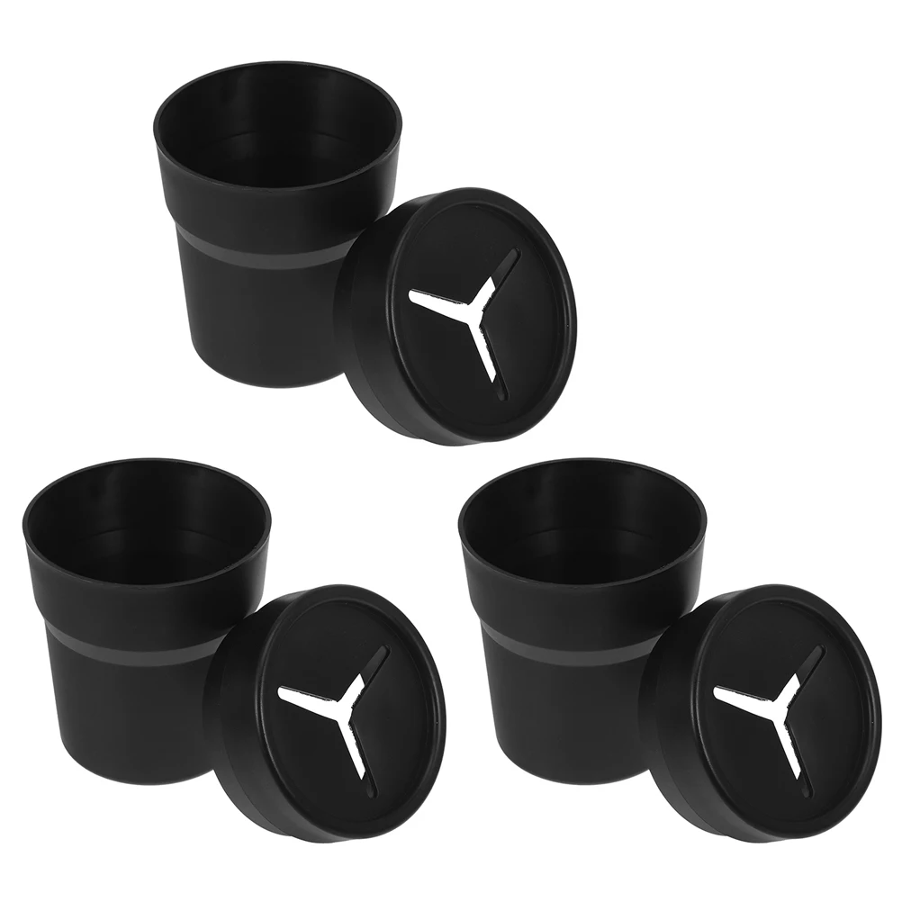 

3 Pcs Car Trash Can Mini with Lid for Cup Holder Desk Organizer Garbage Bin PVC Portable Cleanliness Solution Vehicle Home