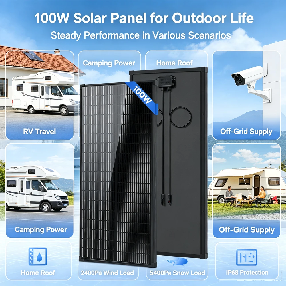 AeternaSol N-Type 18BB 100W 200W 400W 12V Solar Panel 25% Efficiency IP68 Waterproof RV Marine Off-Grid Solar Module
