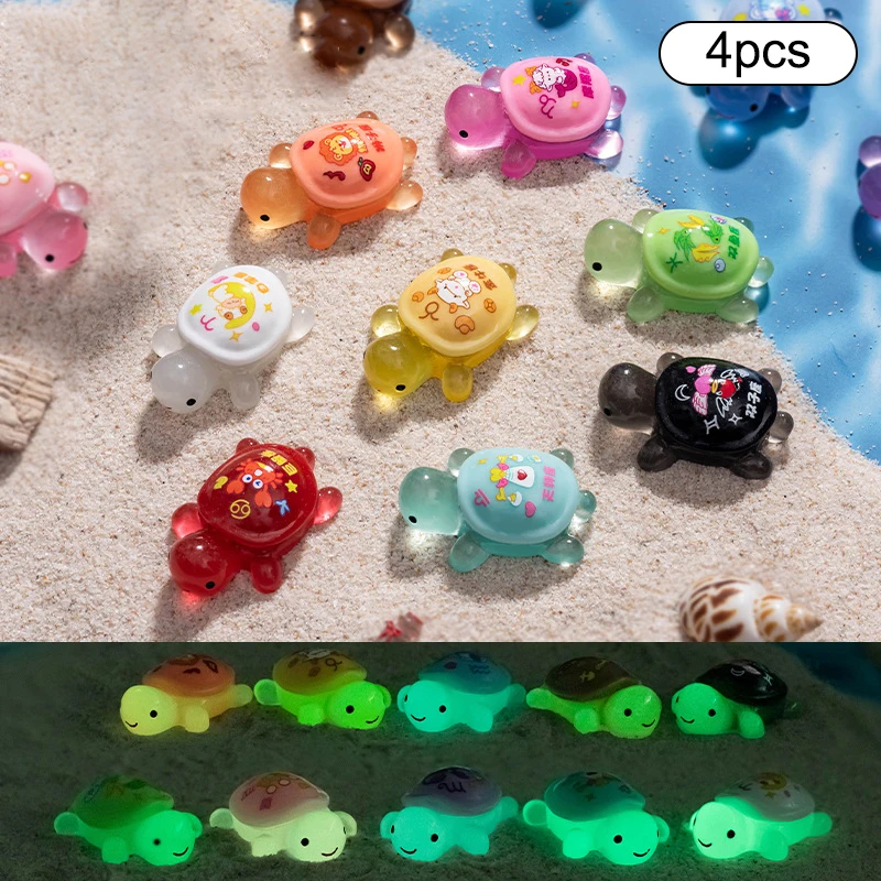 4Pcs Kawaii Luminous Constellation Little Turtle Ornaments Miniature Figurines Creative DIY Home Decoration Accessories Gifts