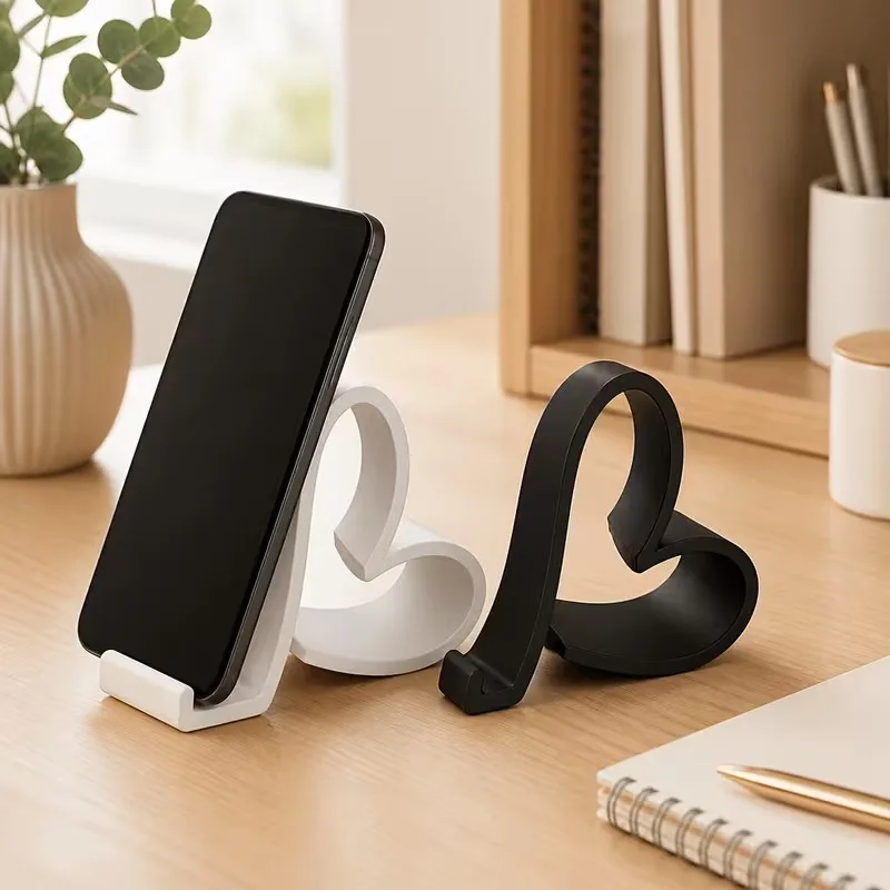 3D Printed Heart Shaped Phone Stand Minimalist Desktop Cell Phone Holder Cute Love Design Desk Accessory for Bedroom Office