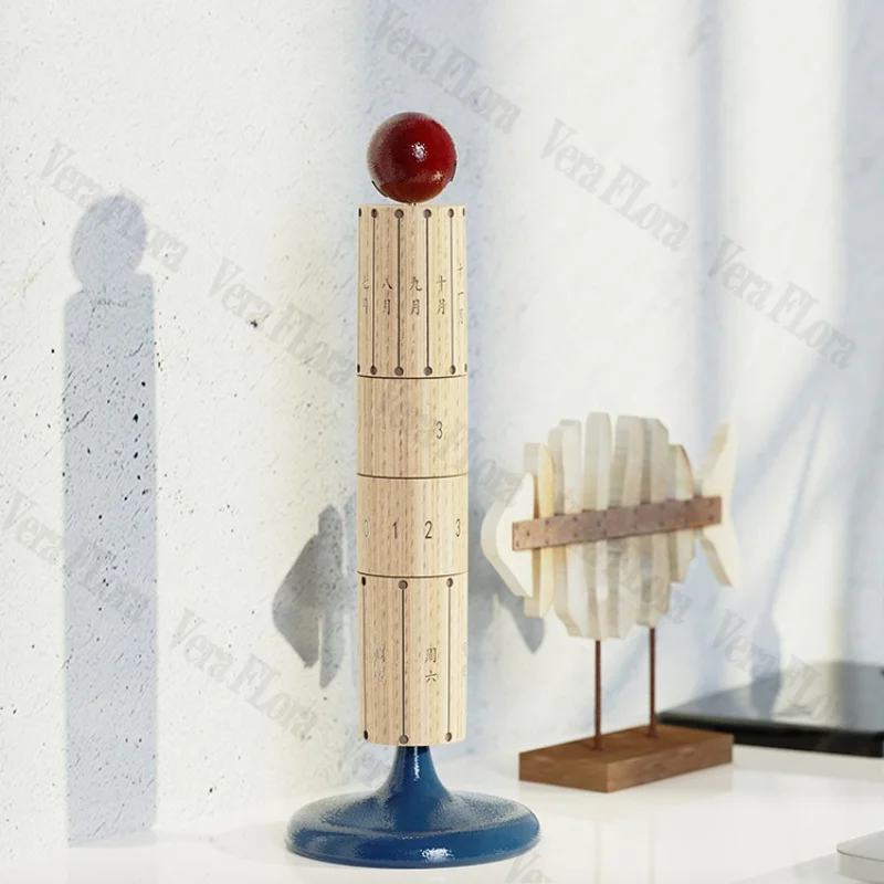 Solid Wood Rotatable Calendar Desktop Home Office Decoration Ornaments Simple Nordic Ins Style Practical Dopamine Gift