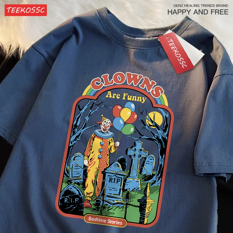 Clowns Are Funny Bedtime Staries Funny Menswear Cotton Tee Clothes T-Shirts Oversized Quality Shirts Fashion Crewneck Tshirt
