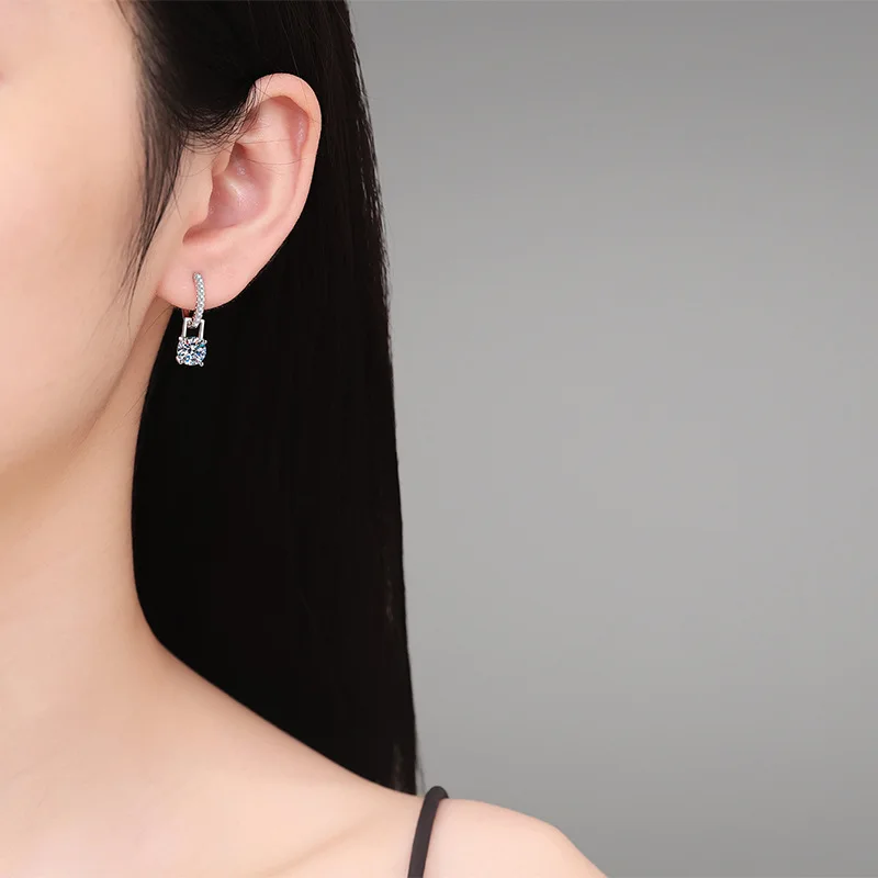 حقيقي D اللون VVS1 مويسانيتي الماس إسقاط أقراط مذهلة s925 فضة مويسانيتي الأذن مربط غرامة مجوهرات