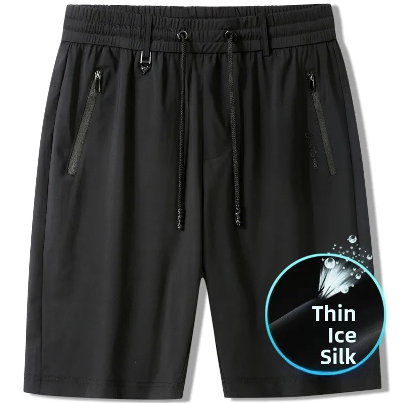 Ice Silk Thin Men's Five-Part Pants Summer Large Size Qui Dry Sports orts Casual Elastic Mid-Calf Length Outdoor Wear