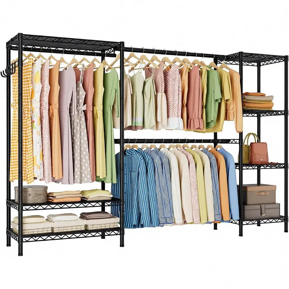 

Heavy Duty Metal Closet Organizer Storage Wardrobe Adjustable Shelves Hang Rods 1500lbs