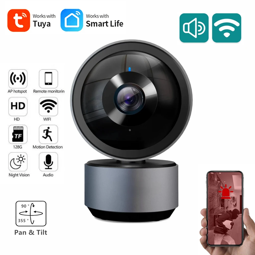 

2MP Tuya Indoor WiFi Camera Smart Security Wireless Surveillance Mini Camera Motion Detection Auto Tracking Alexa Home IP Camera