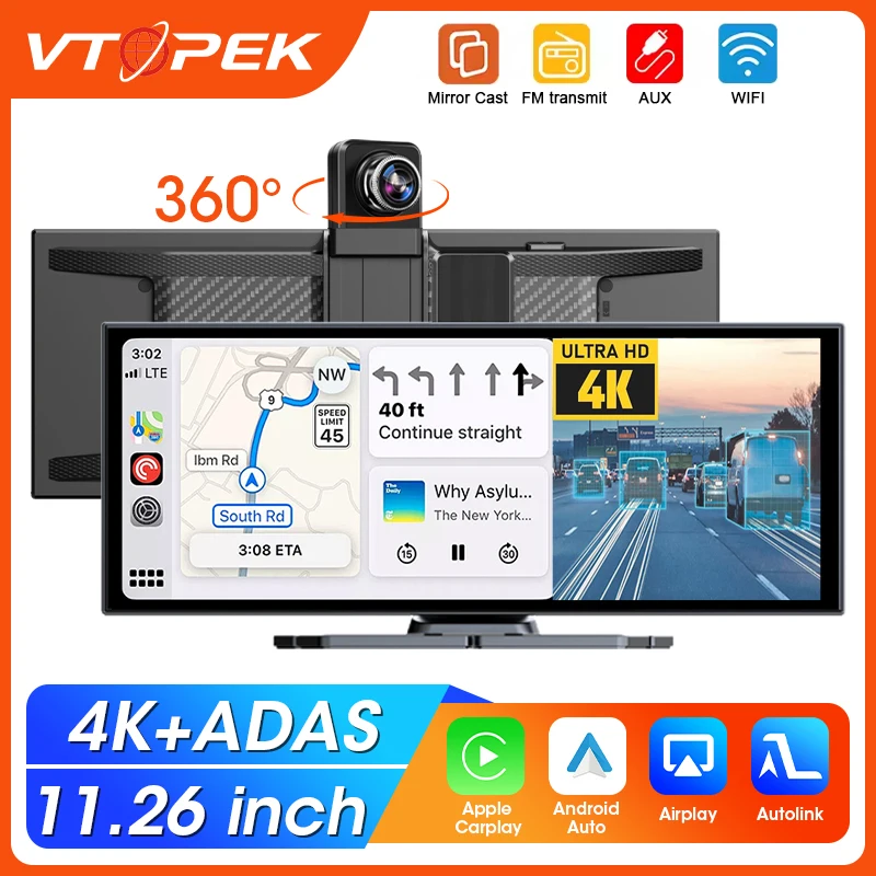 

НОВЫЙ 11,26-дюймовый автомобильный экран 4K ADAS, беспроводной CarPlay и Android Auto, портативный видеорегистратор, автомобильный видеорегистратор, GPS-навигация, Wi-Fi, видеорегистратор