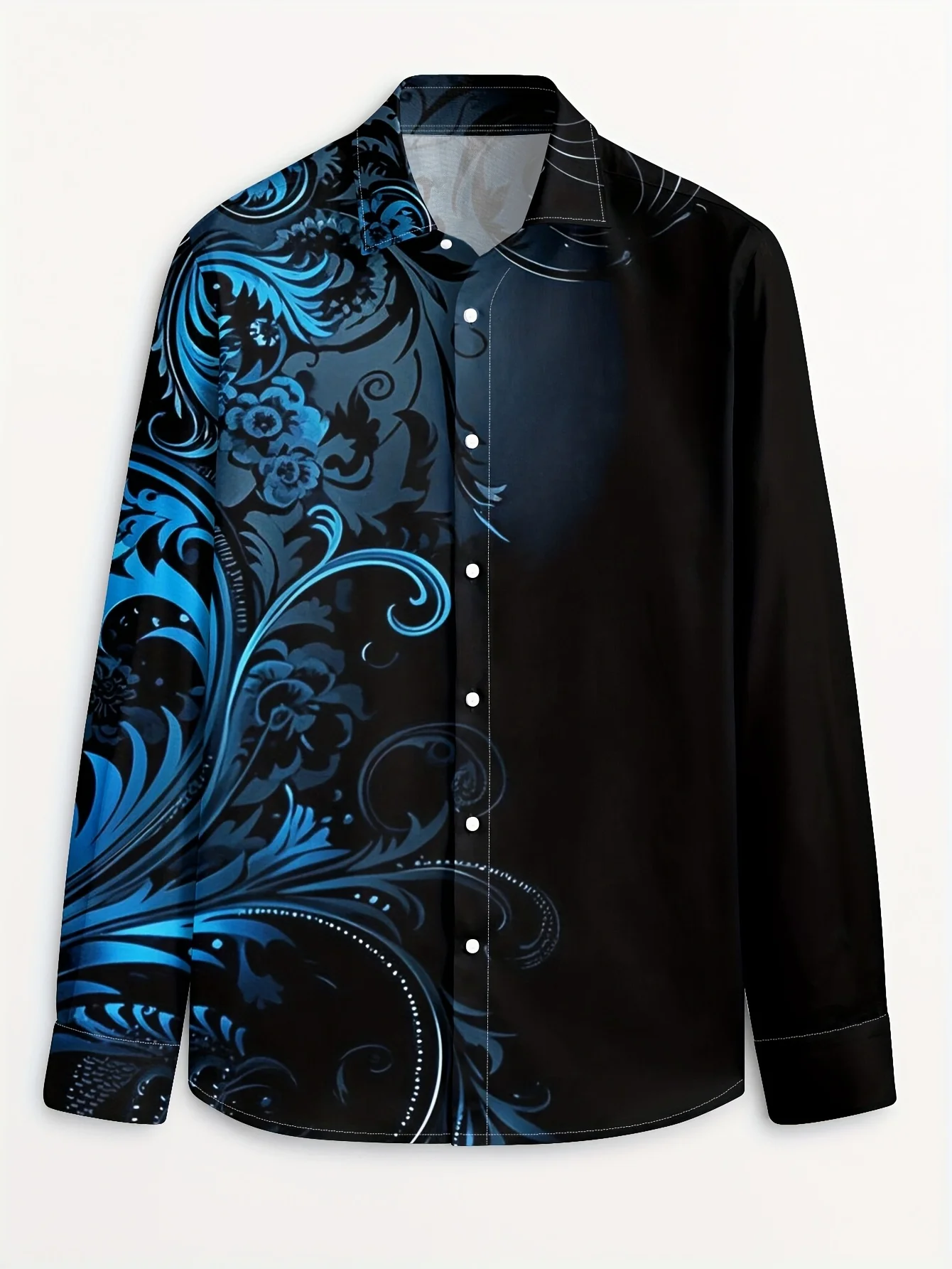 2025 Men's Gradient Floral Print Long Sleeve Shirt Casual Slim Fit Streetwear Stylish Print Shirt Comfortable Top Blouse For Men