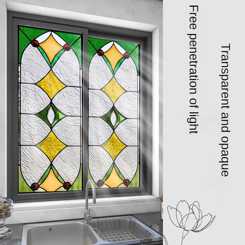 European Vintage Window Stained Glass Film Anti-peeping, Anti-light Electrostatic Scrub Window Sticker  Stained Glass Decorative