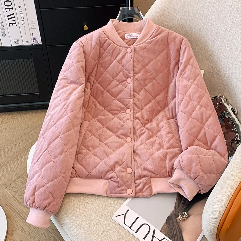 2026 New Women's Short Winter Quilted Korean Fashion Ultra Light Velvet Parkas Ladies Single Breasted Cotton Padded Coat