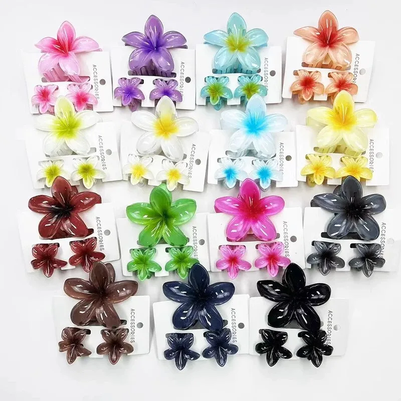 Summer Hawaiian Flower Hair Claw Clip Fashion Plastic Flower Hairpins Ponytail Clips Barrettes Beach Hair Accessories Headwear