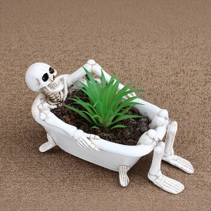

Halloween Skeleton Bathtub Planter Resin Succulent Flower Pot With Drainage Hole Indoor Outdoor Spooky Garden Home Decoration