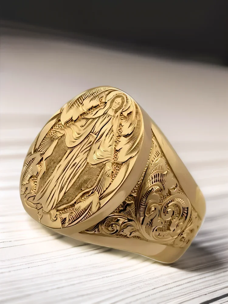 Virgin Mary Blessing Hand Emblem Ring