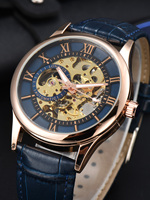 Men automatic watch luxury rome mechanical watches waterproof skeleton noctilucent leather mens watch choice of gift giving