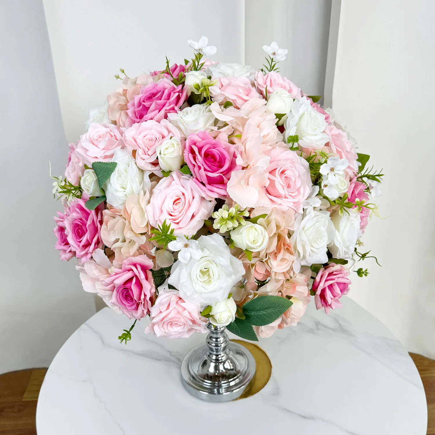 

Pink flower ball wedding main table placement table flower background shelf arch decoration long flower row hanging