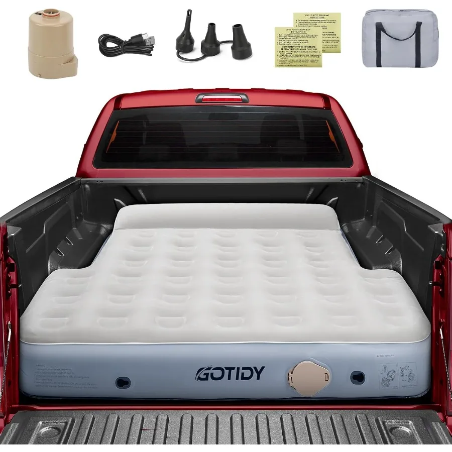 Short Truck Bed Mattress 5-5.5ft for Mid-Size Pickup, Truck Bed Air Mattress for Tacoma Jeep Gladiator JT, Rechargable Built in