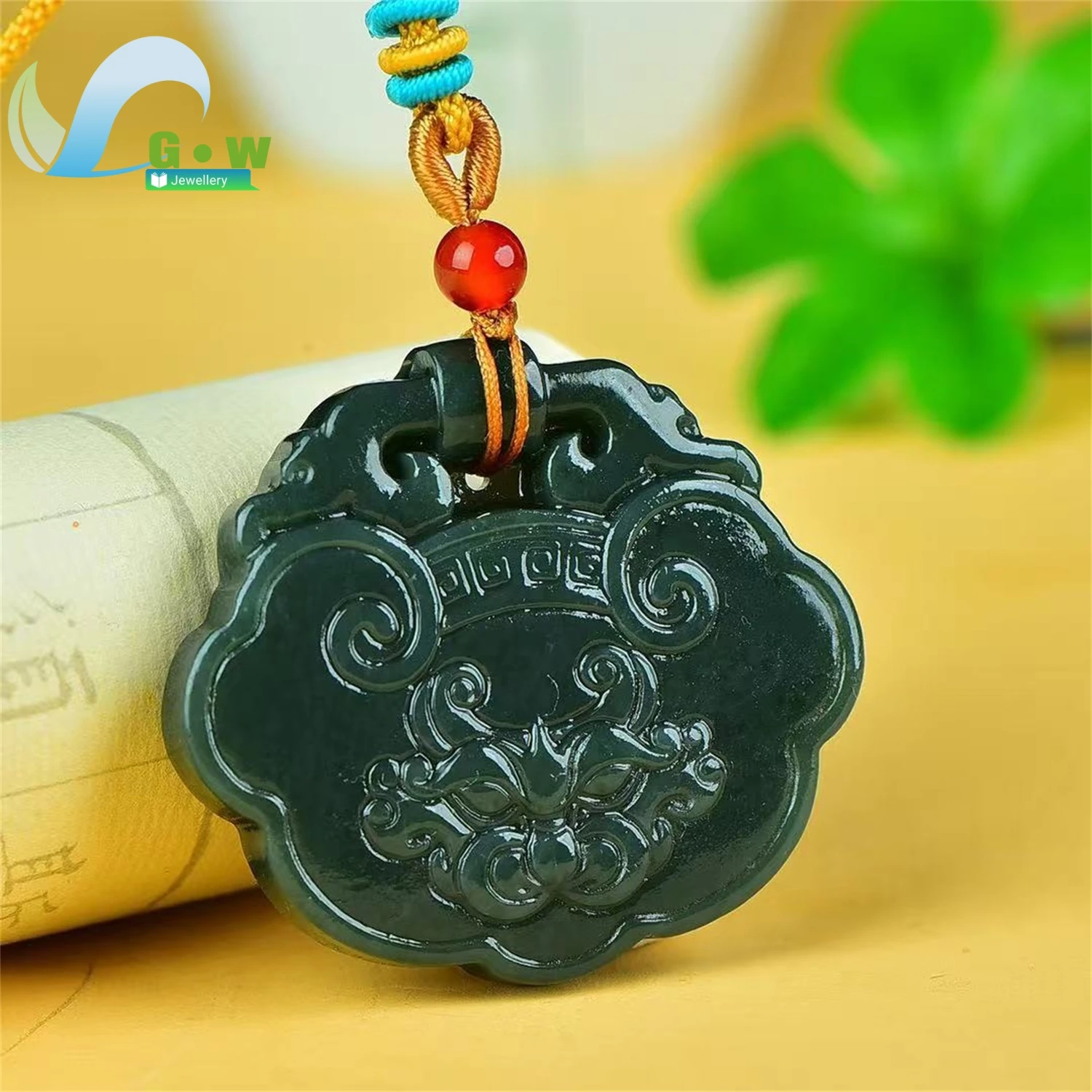 Natural Hetian Jade Spinach Green Beast Face Lock Pendant Unique Hanging Ornament Women's Ethnic Style Jewelry Gift