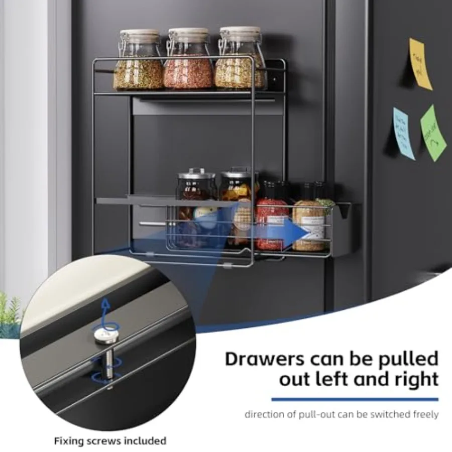 2 Tier Magnetic Shelves for Washing Machine with Pull Out Metal DrawerMagnetic Spice Rack for Fridge Magnetic Rack with no Inst