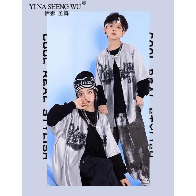 الأولاد أزياء الرقص الفتيات ملابس الجاز الهيب هوب أداء ارتداء بدلة فضية مع بنطلون أسود أطفال طبل عرض زي الحفلات #5