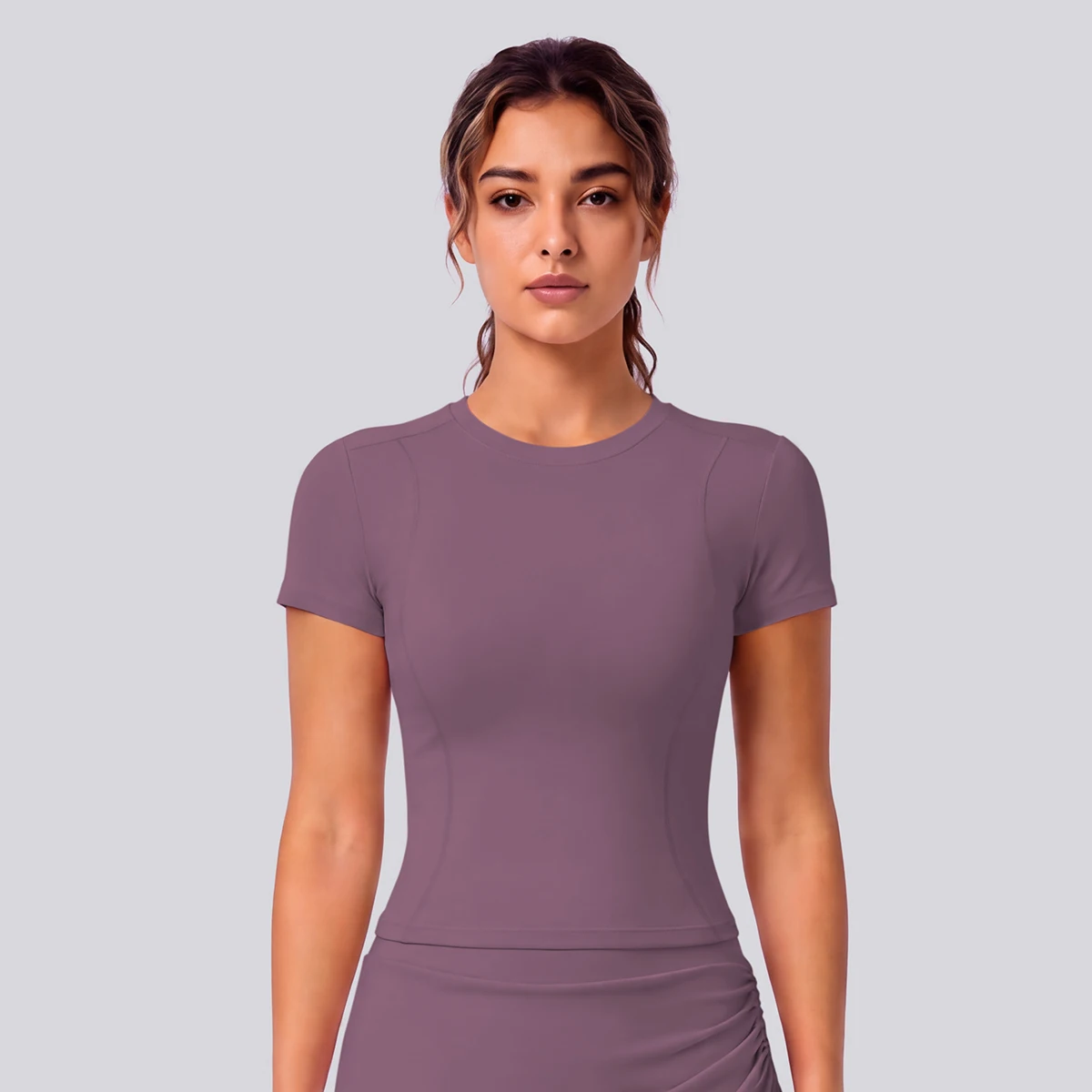 Rooftrellen Schnelltrocknendes Enges Yoga-T-Shirt für Damen, Kurzarm, Einfarbig, Atmungsaktives Sport-Top für Fitness und Yoga – Detail 35