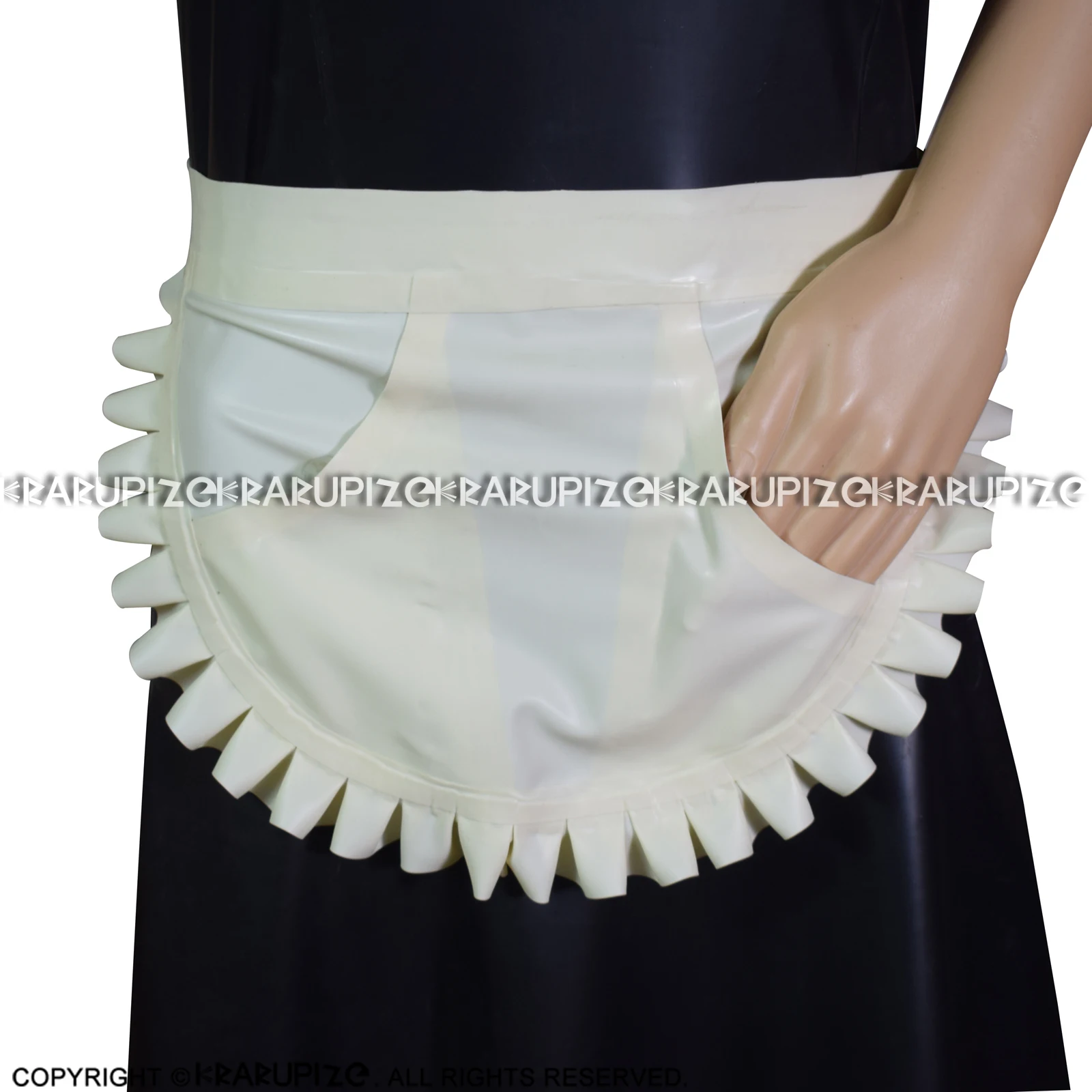 Black And White Sexy French Maid Latex Dresses Uniform With Apron Ruffles Bows Zipper Back Rubber Bodycon Playsuit LYQ-0317