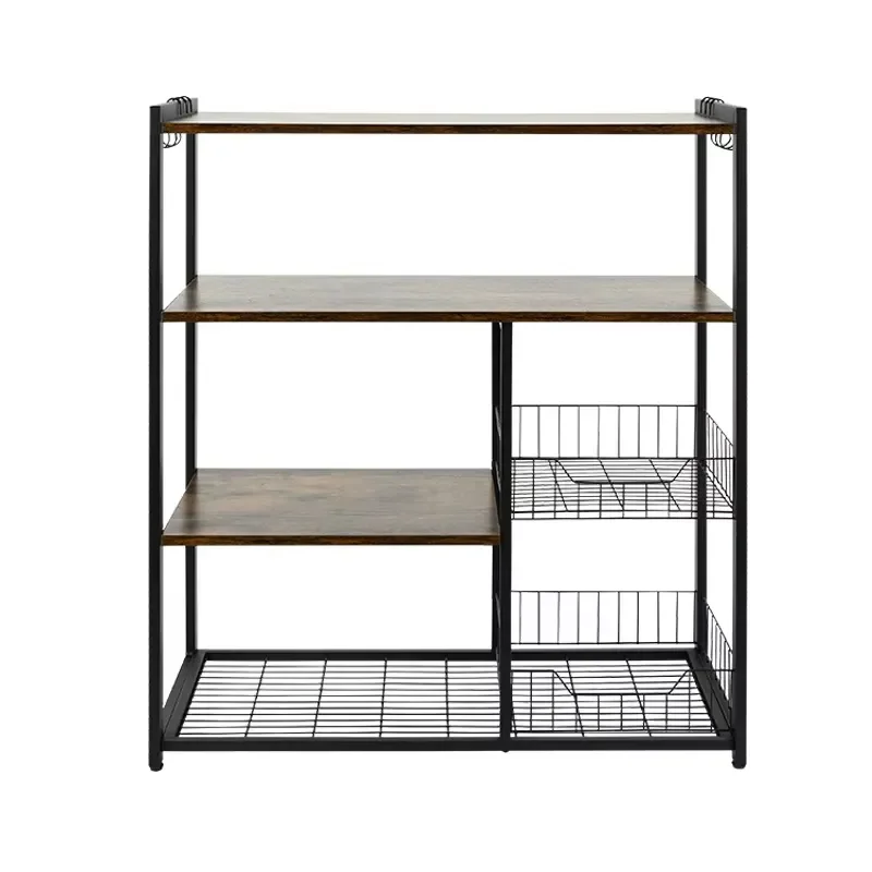 4 Tier Kitchen Storage Rack for Microwave Oven Vegetable Tableware Fruit Basket Floor to Ceiling Non Foldable Multi