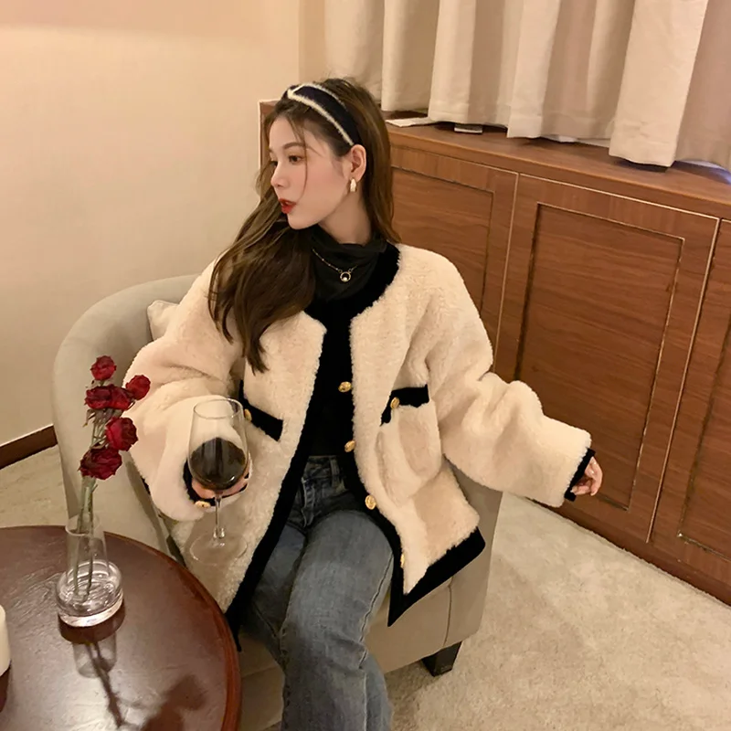 Jackets Women Lambwool Outwear Winter Thick Patchwork Streetwear Aesthetic Ins Pockets Fashion Cold Resistant Chaketas De Mujer