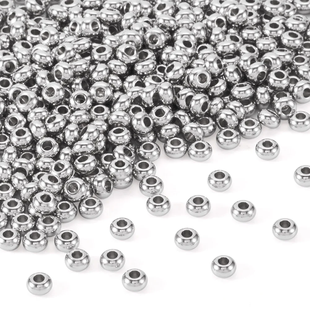 500pcs 5mm 201 Stainless Steel Rondelle Loose Bead Spacers for Jewelry Making DIY Bracelet Necklace Findings 5x3mm Hole: 2mm