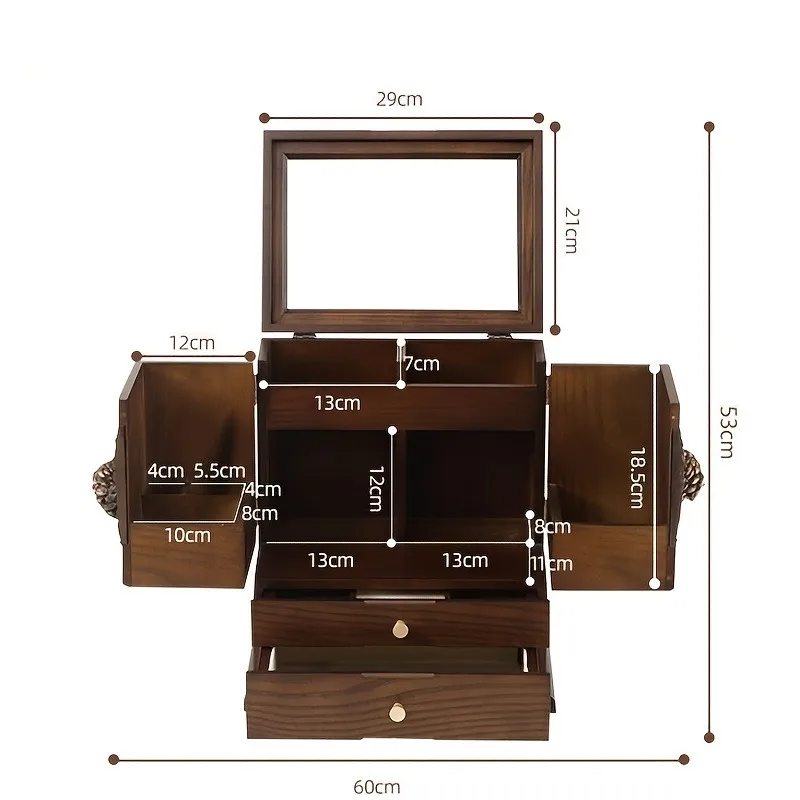 Cosmetic Storage Box Wooden Jewelry Integrated Desktop Shelf Skin Care Products Lipstick Makeup Case Festival Gift