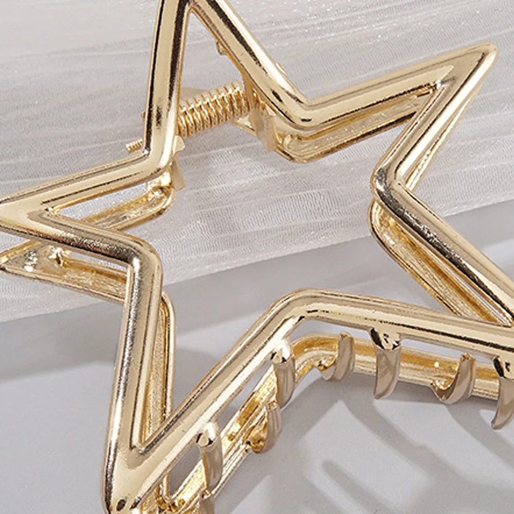 1Pcs new cutout five-pointed star metal clip Large Girl Woman back head shark clip Korean Hair Accessories 2026