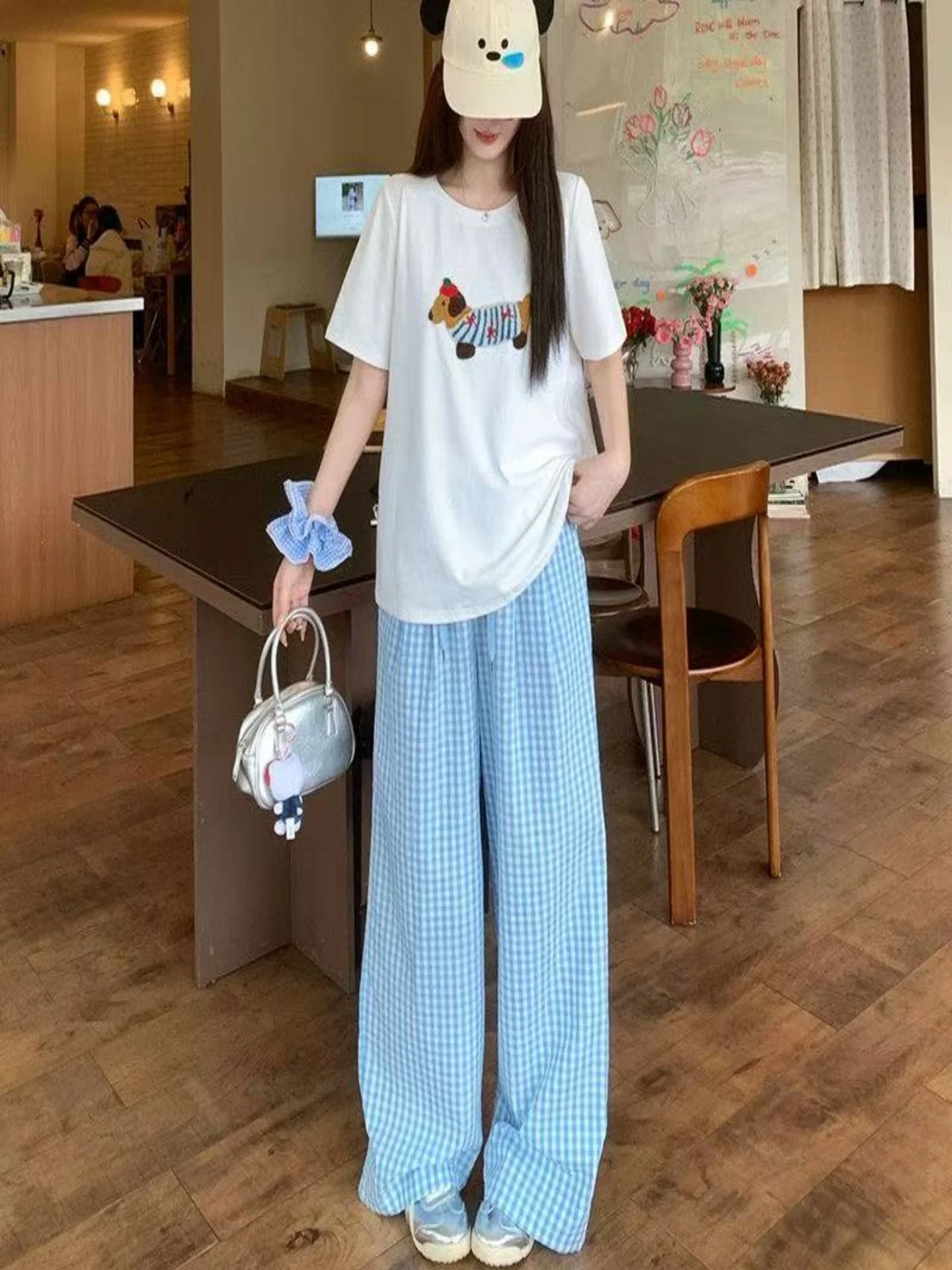 Dopamine Color Block Wide Leg Pants High Waist Smooth Comfortable Drape Loose Casual Versatile Korean Style Commute Pants