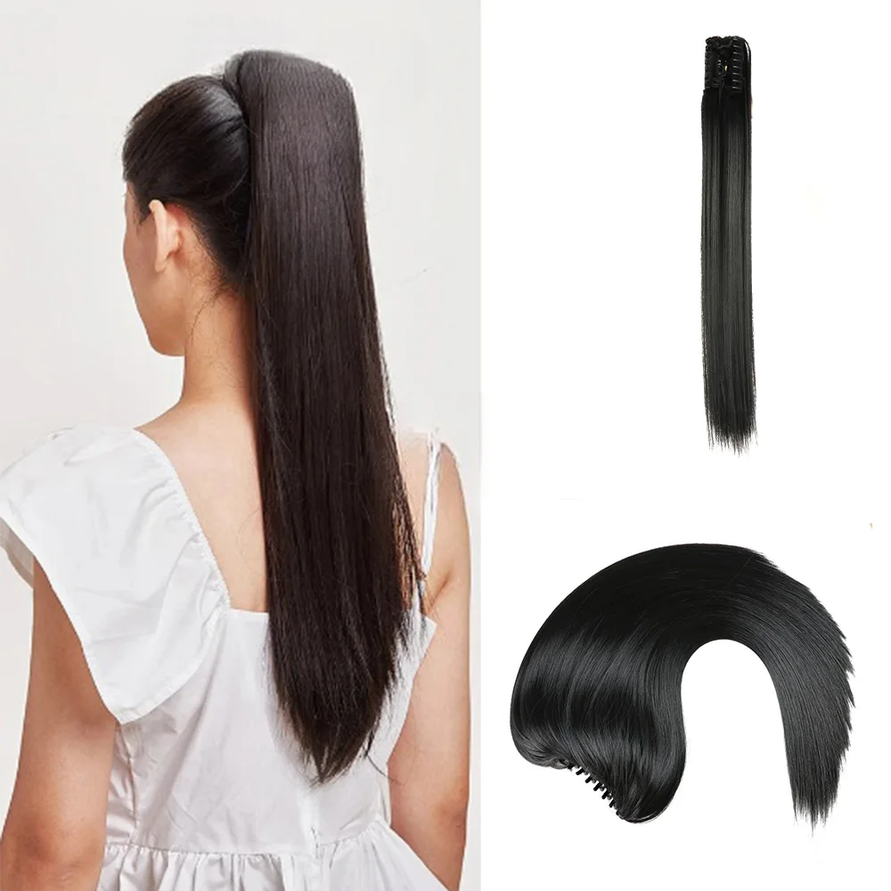 

Synthetic Long Straight Claw Clip On Ponytail Hair Extensions 22Inch 150g/Set Heat Resistant Pony Tail Hair piece For Women